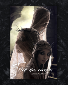 couverture premade avec ambiance sombre trois femmes la meme degradee trois fois avec voile en lin blanc et couronne d epines