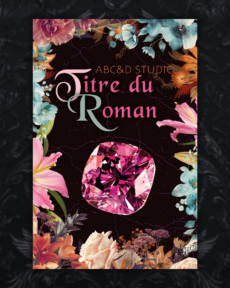 premade cover prefabriquee avec pierre precieuse rose au centre et un cadre de fleurs
