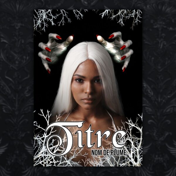couverture prefabriquee premade prix abordable sans ia photomontage femme carnation noire cheveux blanc et mains de sorciere ou de demone