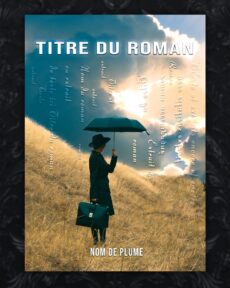 Premade couverture prefabriquee feel good femme parapluie ciel gris avec eclaircie mots qui tombent comme des gouttes de pluie